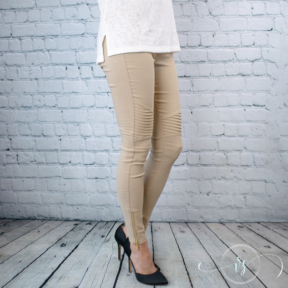 Khaki Plus Size Moto Jeggings - Picture 2 of 3